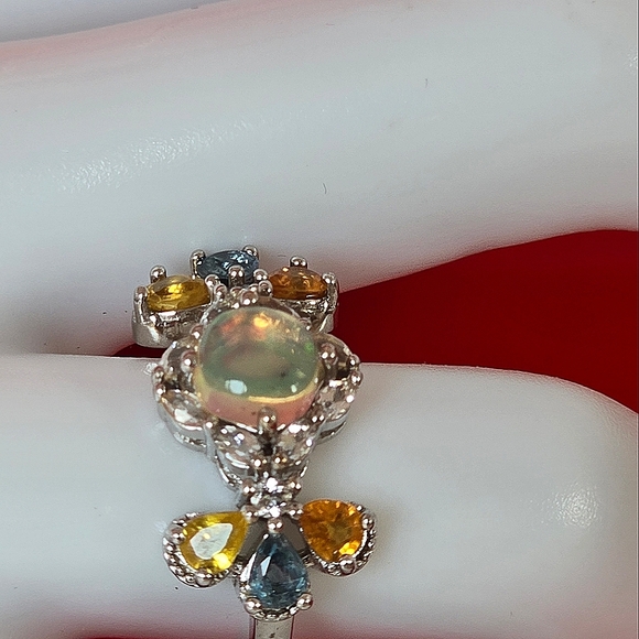 Natural Fire Opal 6mm, Sapphire, Topaz 925 Sterling Silver Jewelry Ring Sz 6.75 - Picture 7 of 7